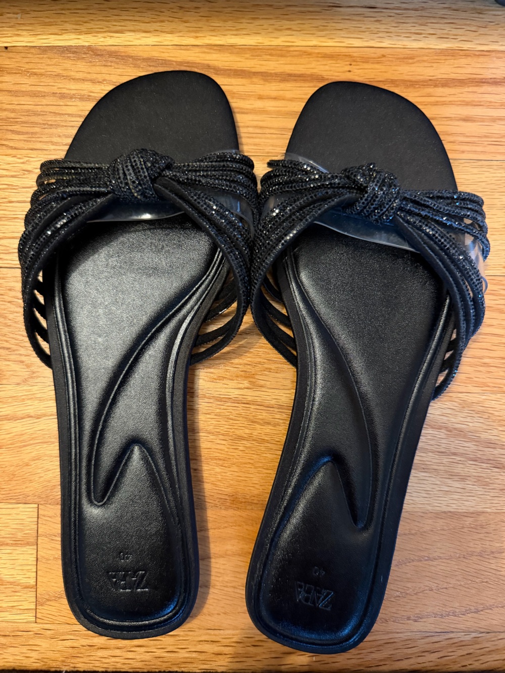 Zara women’s black slide sandals with a subtle touch of sparkle. European sz 40 - Picture 1 of 4